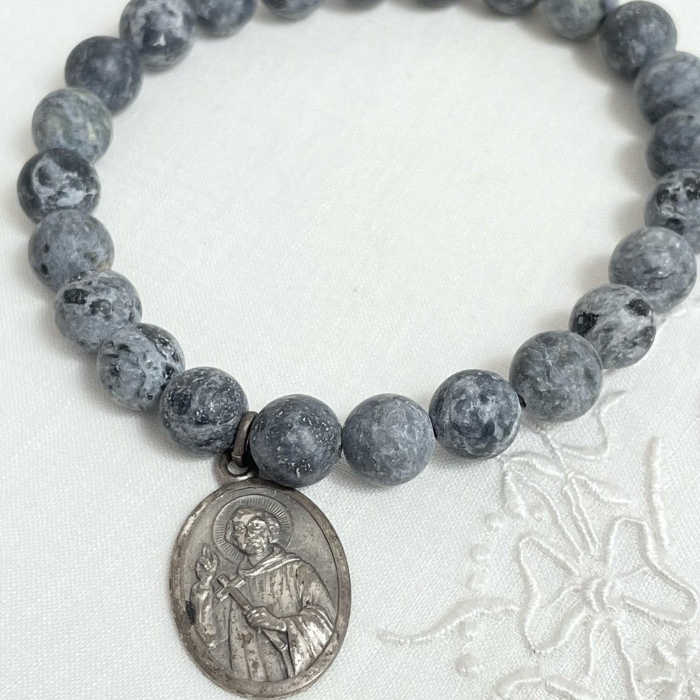 Sodalite stretch bracelet with sterling medal